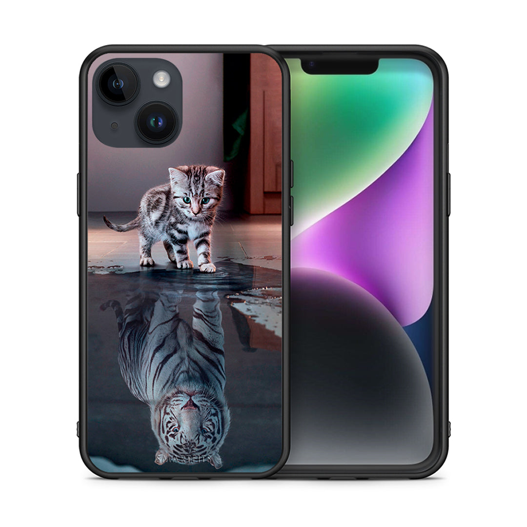 Θήκη iPhone 15 Tiger Cute από τη Smartfits με σχέδιο στο πίσω μέρος και μαύρο περίβλημα | iPhone 15 Tiger Cute case with colorful back and black bezels