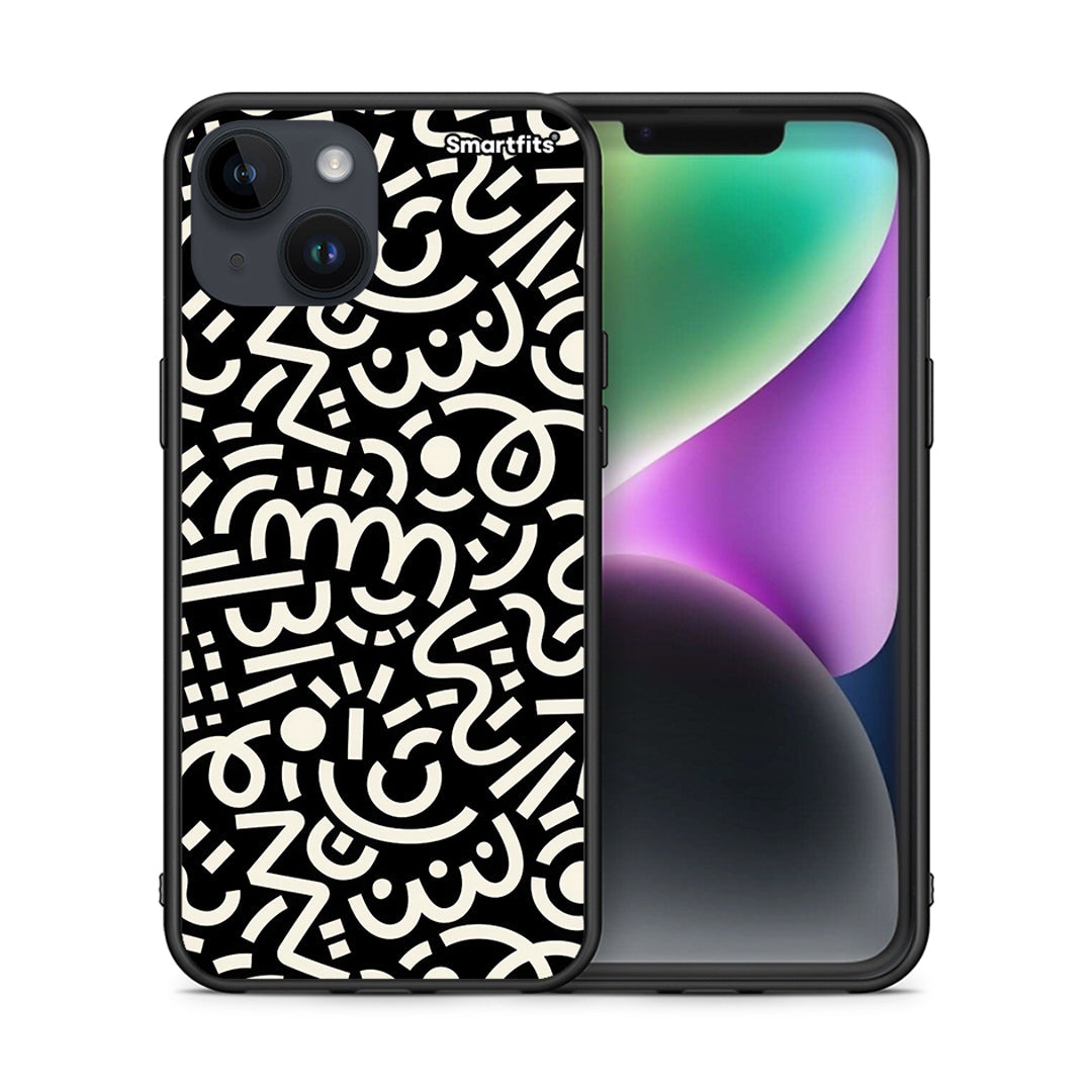 Θήκη iPhone 14 Doodle Art από τη Smartfits με σχέδιο στο πίσω μέρος και μαύρο περίβλημα | iPhone 14 Doodle Art case with colorful back and black bezels
