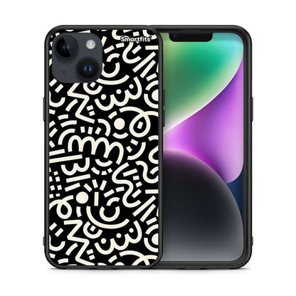 Θήκη iPhone 14 Doodle Art από τη Smartfits με σχέδιο στο πίσω μέρος και μαύρο περίβλημα | iPhone 14 Doodle Art case with colorful back and black bezels