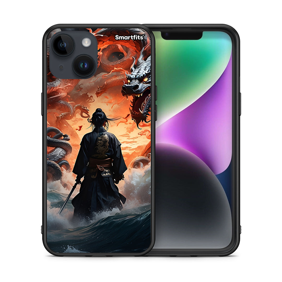 Θήκη iPhone 14 Dragons Fight από τη Smartfits με σχέδιο στο πίσω μέρος και μαύρο περίβλημα | iPhone 14 Dragons Fight case with colorful back and black bezels