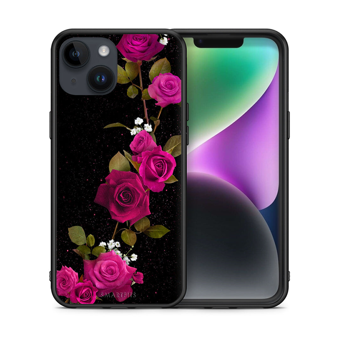 Θήκη iPhone 15 Red Roses Flower από τη Smartfits με σχέδιο στο πίσω μέρος και μαύρο περίβλημα | iPhone 15 Red Roses Flower case with colorful back and black bezels
