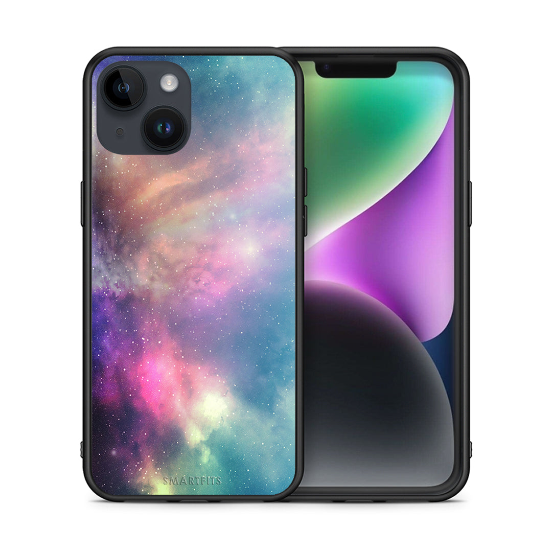Θήκη iPhone 14 Rainbow Galaxy από τη Smartfits με σχέδιο στο πίσω μέρος και μαύρο περίβλημα | iPhone 14 Rainbow Galaxy case with colorful back and black bezels