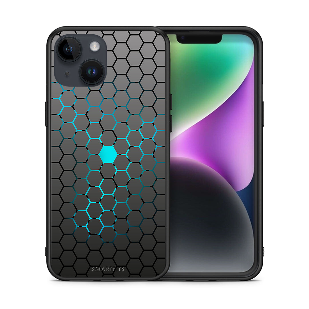 Θήκη iPhone 15 Hexagonal Geometric από τη Smartfits με σχέδιο στο πίσω μέρος και μαύρο περίβλημα | iPhone 15 Hexagonal Geometric case with colorful back and black bezels