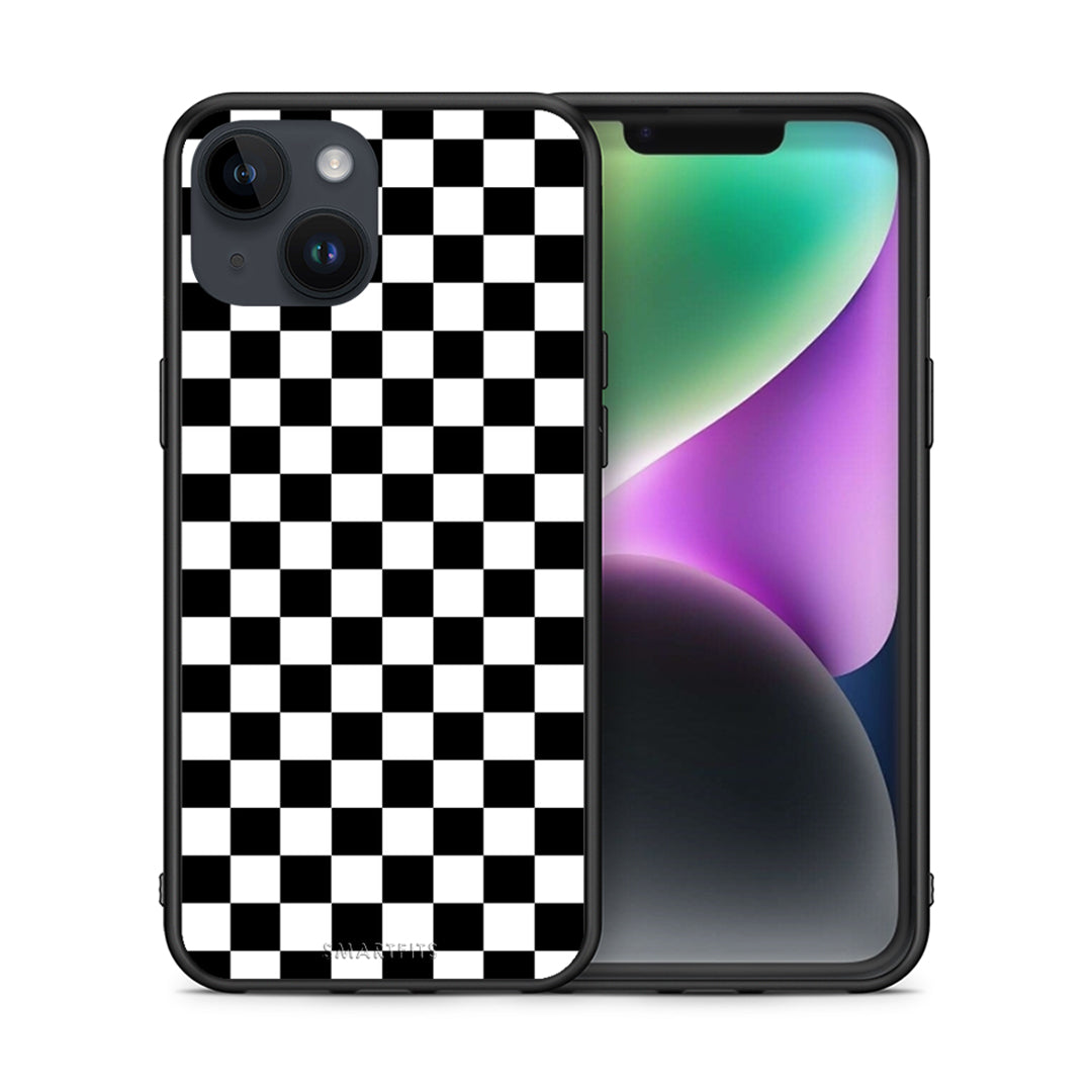 Θήκη iPhone 15 Squares Geometric από τη Smartfits με σχέδιο στο πίσω μέρος και μαύρο περίβλημα | iPhone 15 Squares Geometric case with colorful back and black bezels