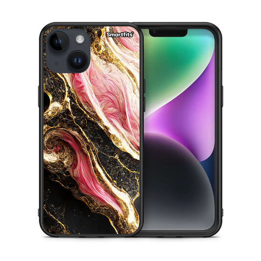 Θήκη iPhone 15 Glamorous Pink Marble από τη Smartfits με σχέδιο στο πίσω μέρος και μαύρο περίβλημα | iPhone 15 Glamorous Pink Marble case with colorful back and black bezels