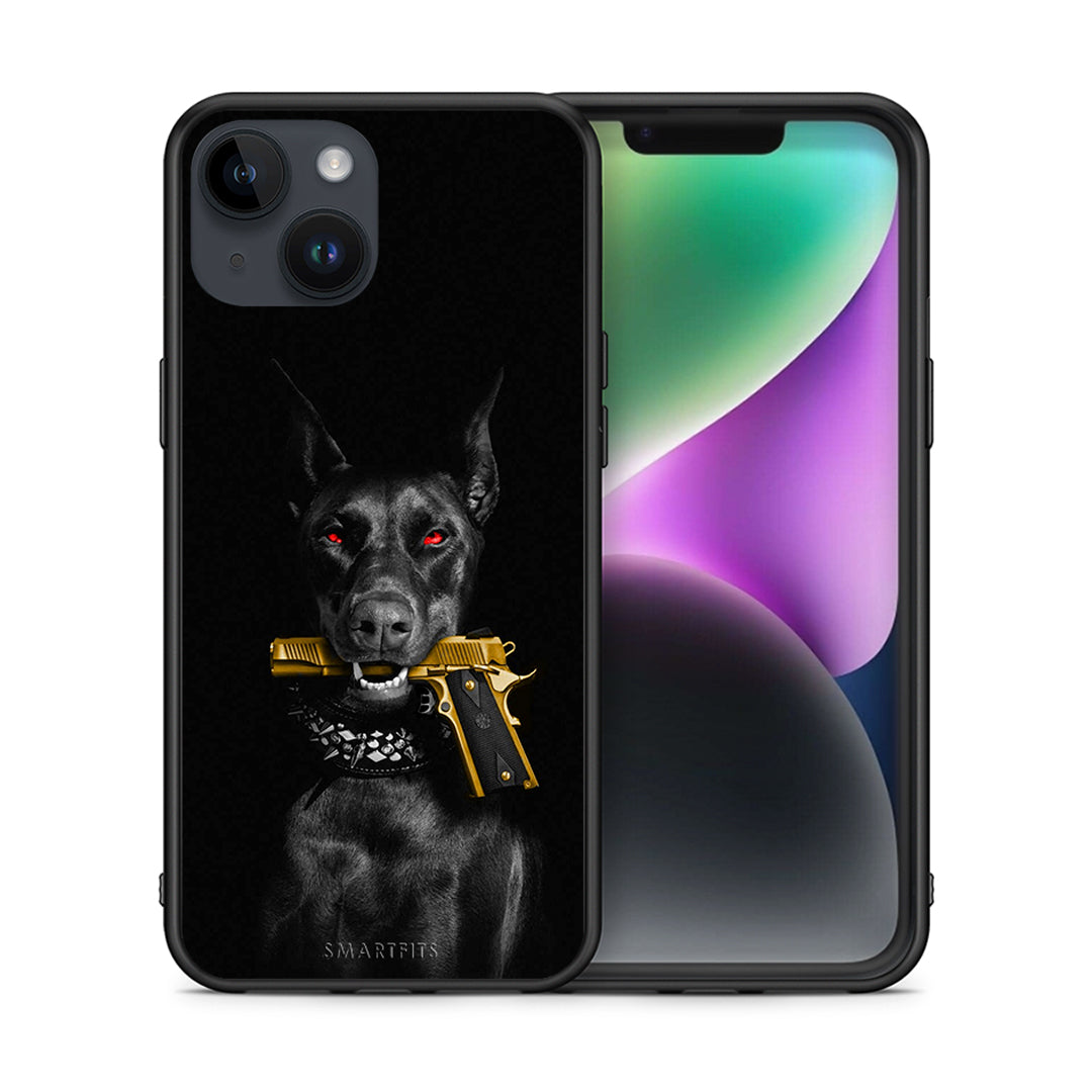 Θήκη Αγίου Βαλεντίνου iPhone 15 Golden Gun από τη Smartfits με σχέδιο στο πίσω μέρος και μαύρο περίβλημα | iPhone 15 Golden Gun case with colorful back and black bezels