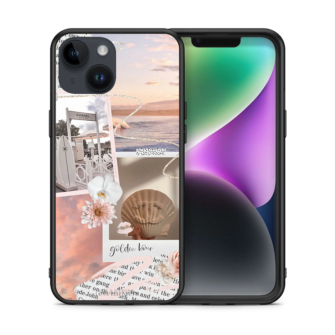 Θήκη Αγίου Βαλεντίνου iPhone 15 Golden Hour από τη Smartfits με σχέδιο στο πίσω μέρος και μαύρο περίβλημα | iPhone 15 Golden Hour case with colorful back and black bezels