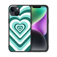 Thumbnail for Θήκη iPhone 14 Green Hearts από τη Smartfits με σχέδιο στο πίσω μέρος και μαύρο περίβλημα | iPhone 14 Green Hearts case with colorful back and black bezels