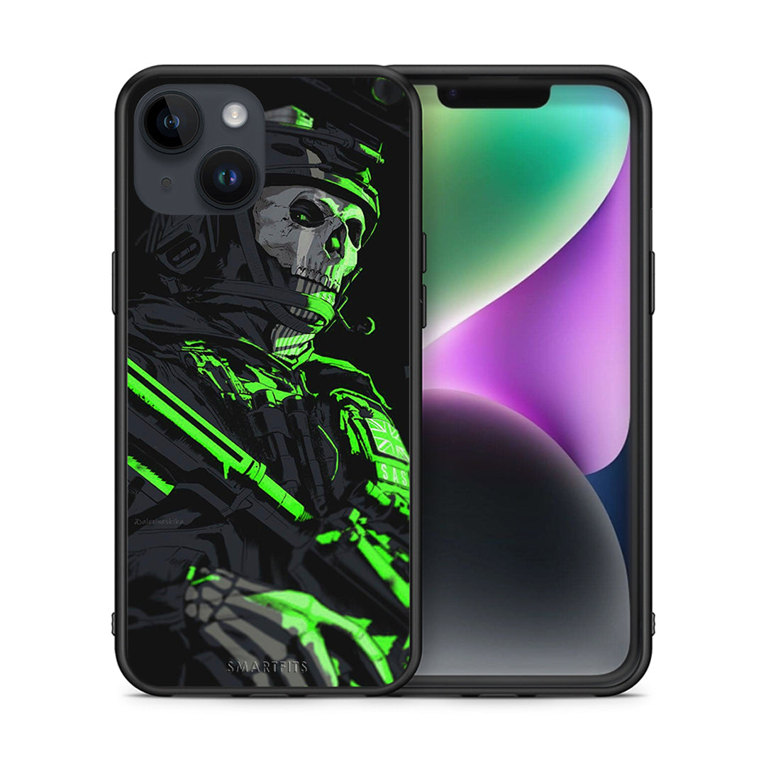 Θήκη Αγίου Βαλεντίνου iPhone 14 Green Soldier από τη Smartfits με σχέδιο στο πίσω μέρος και μαύρο περίβλημα | iPhone 14 Green Soldier case with colorful back and black bezels