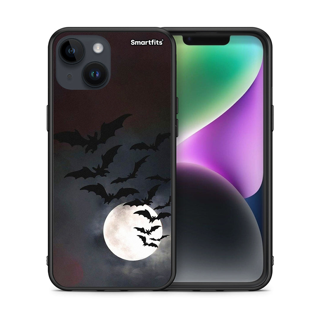 Θήκη iPhone 15 Halloween Bat Night από τη Smartfits με σχέδιο στο πίσω μέρος και μαύρο περίβλημα | iPhone 15 Halloween Bat Night case with colorful back and black bezels