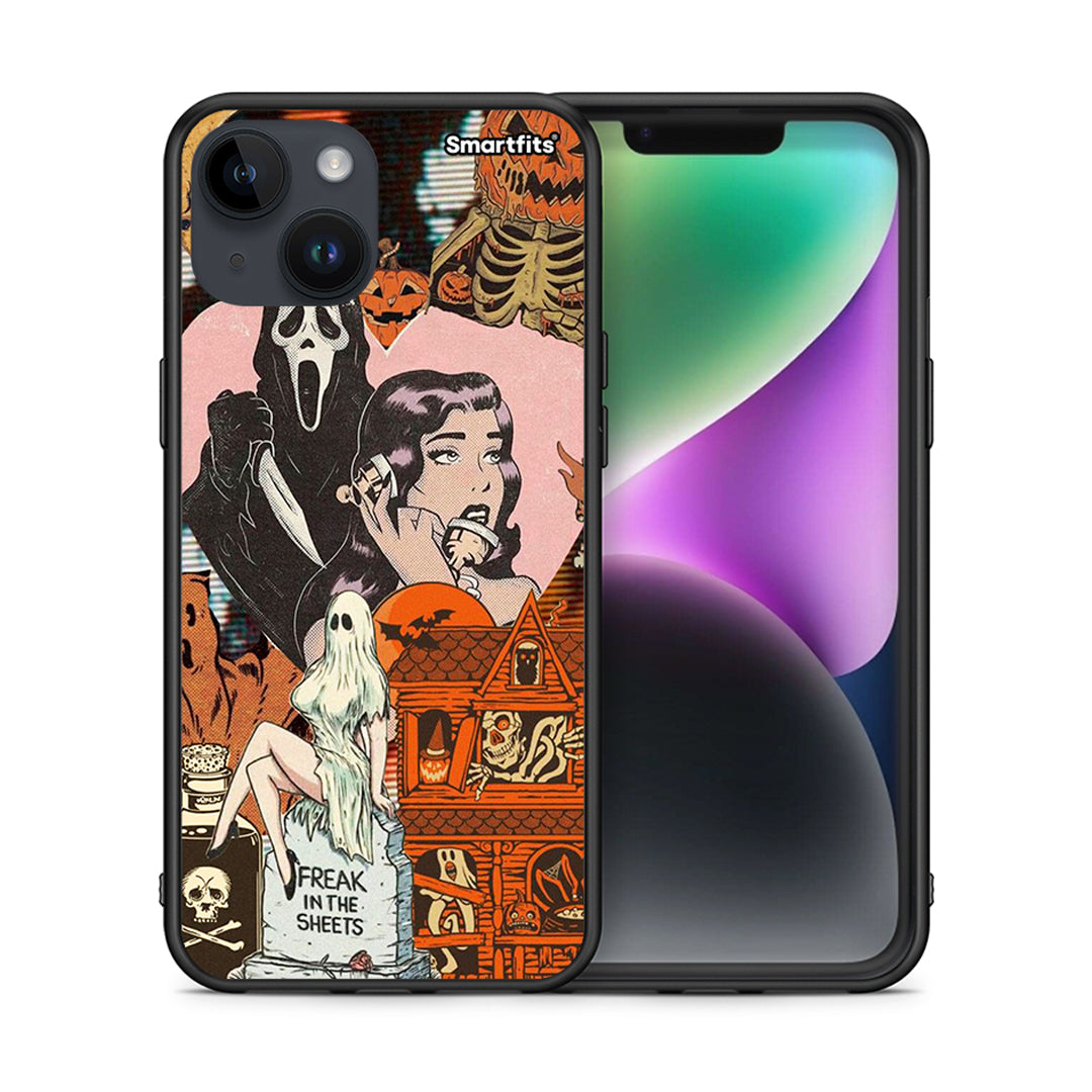 Θήκη iPhone 15 Halloween Collage από τη Smartfits με σχέδιο στο πίσω μέρος και μαύρο περίβλημα | iPhone 15 Halloween Collage case with colorful back and black bezels