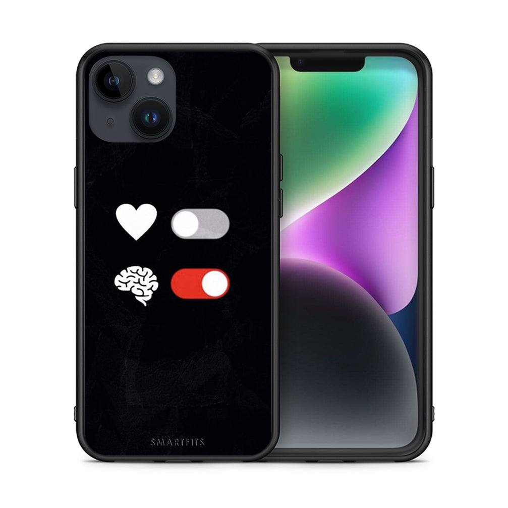 Θήκη Αγίου Βαλεντίνου iPhone 15 Heart Vs Brain από τη Smartfits με σχέδιο στο πίσω μέρος και μαύρο περίβλημα | iPhone 15 Heart Vs Brain case with colorful back and black bezels