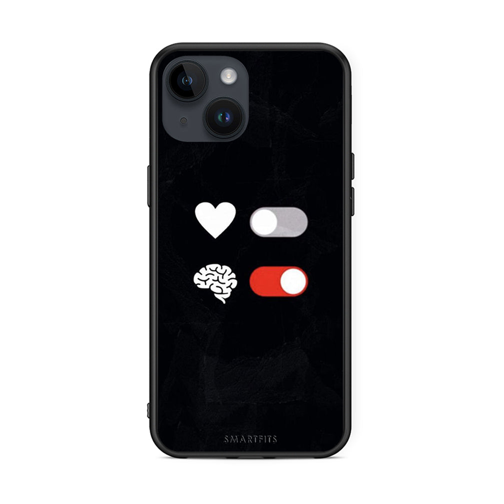 iPhone 15 Heart Vs Brain Θήκη Αγίου Βαλεντίνου από τη Smartfits με σχέδιο στο πίσω μέρος και μαύρο περίβλημα | Smartphone case with colorful back and black bezels by Smartfits