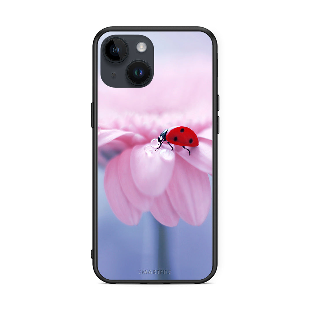 iPhone 14 Ladybug Flower θήκη από τη Smartfits με σχέδιο στο πίσω μέρος και μαύρο περίβλημα | Smartphone case with colorful back and black bezels by Smartfits