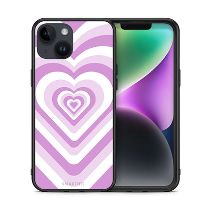 Θήκη iPhone 14 Lilac Hearts από τη Smartfits με σχέδιο στο πίσω μέρος και μαύρο περίβλημα | iPhone 14 Lilac Hearts case with colorful back and black bezels