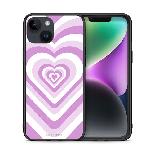 Θήκη iPhone 14 Lilac Hearts από τη Smartfits με σχέδιο στο πίσω μέρος και μαύρο περίβλημα | iPhone 14 Lilac Hearts case with colorful back and black bezels