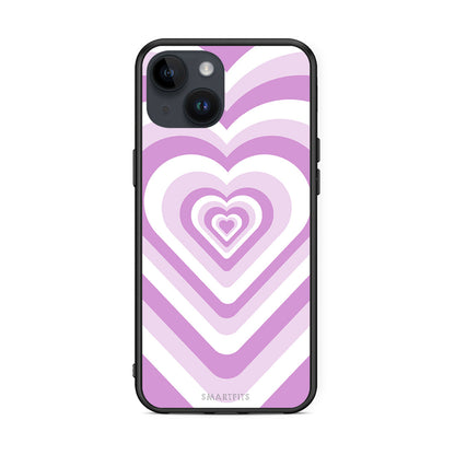 iPhone 15 Lilac Hearts θήκη από τη Smartfits με σχέδιο στο πίσω μέρος και μαύρο περίβλημα | Smartphone case with colorful back and black bezels by Smartfits