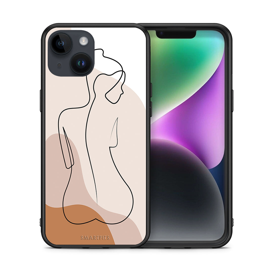 Θήκη iPhone 15 LineArt Woman από τη Smartfits με σχέδιο στο πίσω μέρος και μαύρο περίβλημα | iPhone 15 LineArt Woman case with colorful back and black bezels