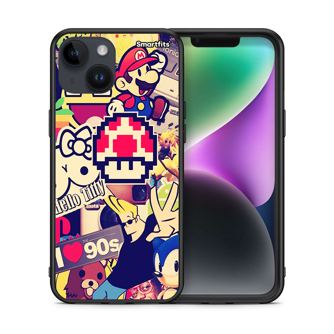 Θήκη iPhone 15 Love The 90s από τη Smartfits με σχέδιο στο πίσω μέρος και μαύρο περίβλημα | iPhone 15 Love The 90s case with colorful back and black bezels
