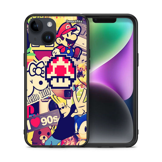Θήκη iPhone 15 Love The 90s από τη Smartfits με σχέδιο στο πίσω μέρος και μαύρο περίβλημα | iPhone 15 Love The 90s case with colorful back and black bezels