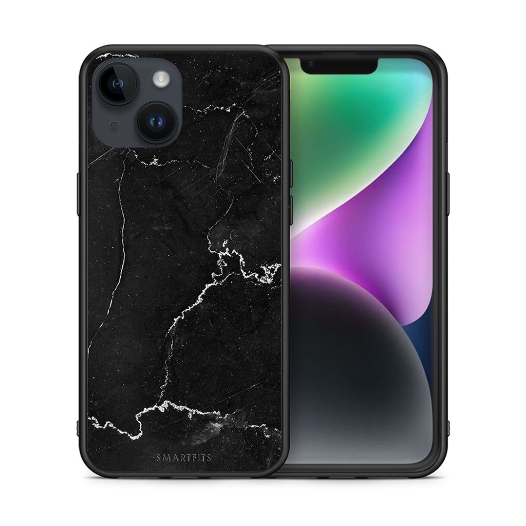 Θήκη iPhone 15 Marble Black από τη Smartfits με σχέδιο στο πίσω μέρος και μαύρο περίβλημα | iPhone 15 Marble Black case with colorful back and black bezels