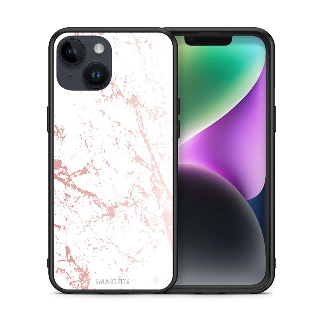 Θήκη iPhone 14 Pink Splash Marble από τη Smartfits με σχέδιο στο πίσω μέρος και μαύρο περίβλημα | iPhone 14 Pink Splash Marble case with colorful back and black bezels