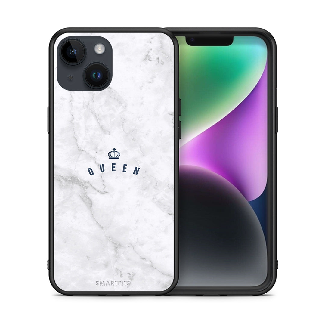 Θήκη iPhone 14 Queen Marble από τη Smartfits με σχέδιο στο πίσω μέρος και μαύρο περίβλημα | iPhone 14 Queen Marble case with colorful back and black bezels