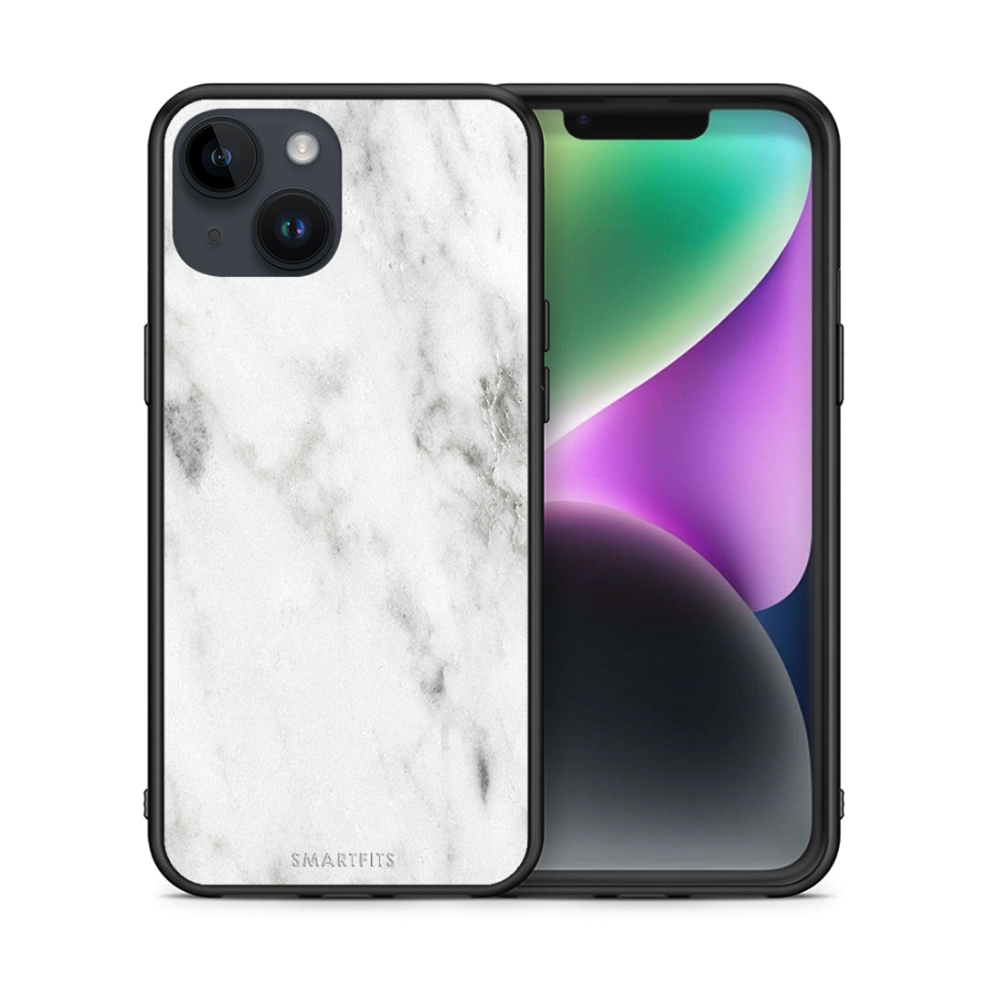 Θήκη iPhone 14 White Marble από τη Smartfits με σχέδιο στο πίσω μέρος και μαύρο περίβλημα | iPhone 14 White Marble case with colorful back and black bezels