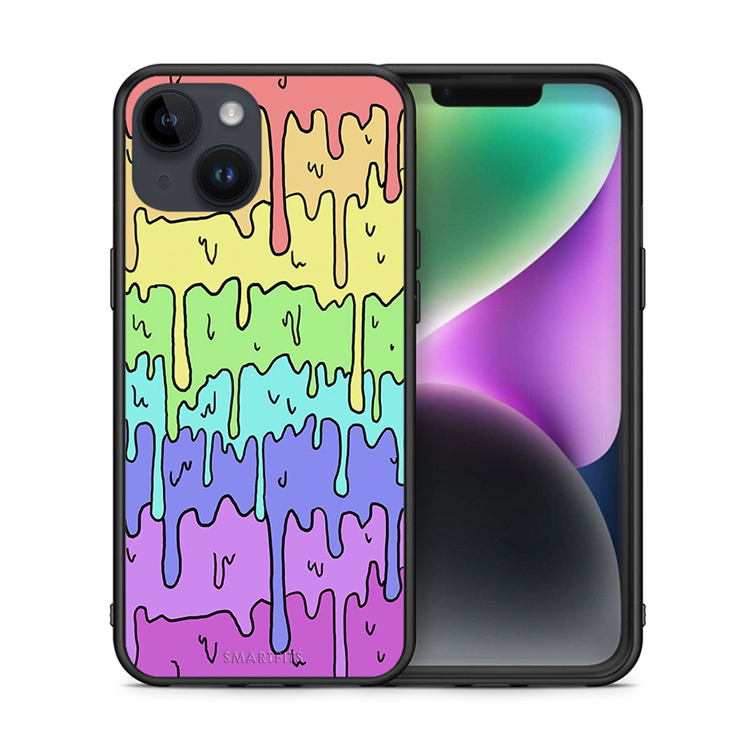 Θήκη iPhone 14 Melting Rainbow από τη Smartfits με σχέδιο στο πίσω μέρος και μαύρο περίβλημα | iPhone 14 Melting Rainbow case with colorful back and black bezels