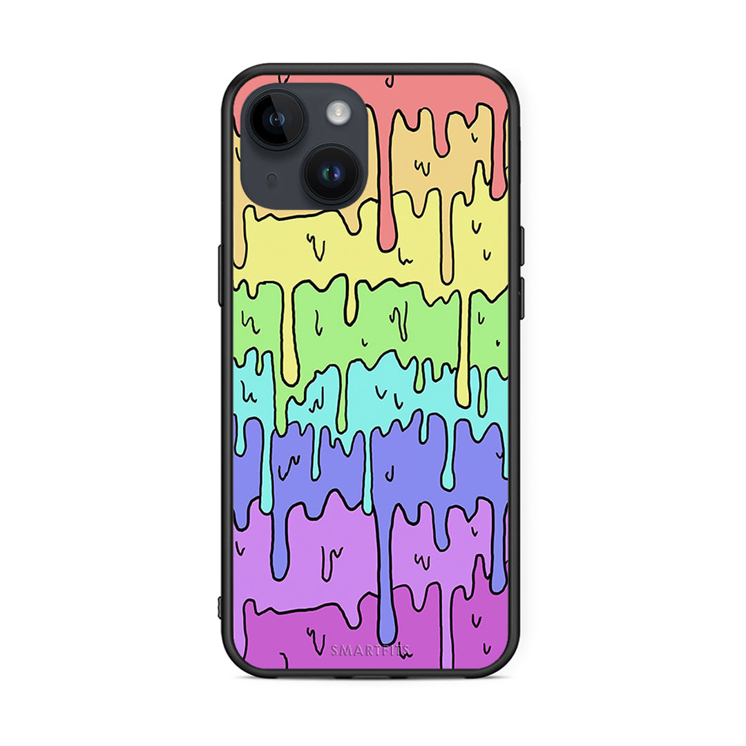 iPhone 14 Melting Rainbow θήκη από τη Smartfits με σχέδιο στο πίσω μέρος και μαύρο περίβλημα | Smartphone case with colorful back and black bezels by Smartfits