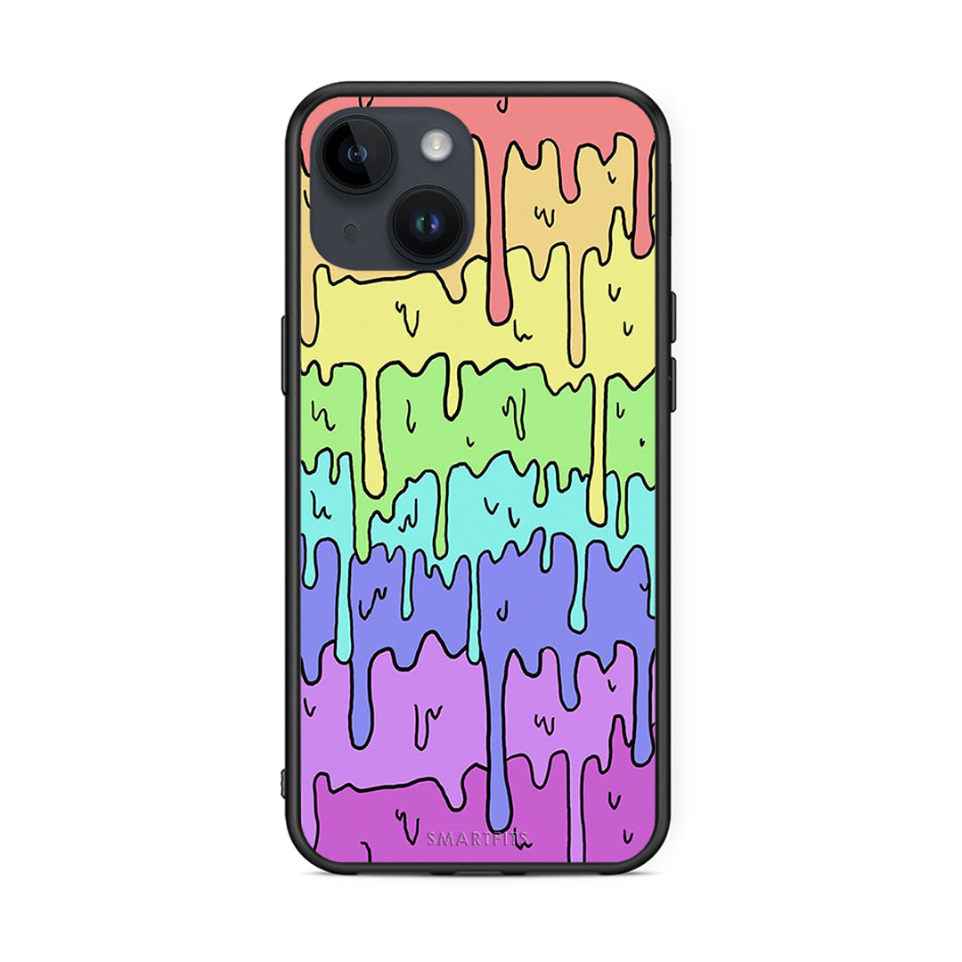 iPhone 15 Melting Rainbow θήκη από τη Smartfits με σχέδιο στο πίσω μέρος και μαύρο περίβλημα | Smartphone case with colorful back and black bezels by Smartfits