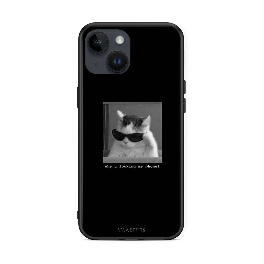 iPhone 14 Meme Cat θήκη από τη Smartfits με σχέδιο στο πίσω μέρος και μαύρο περίβλημα | Smartphone case with colorful back and black bezels by Smartfits