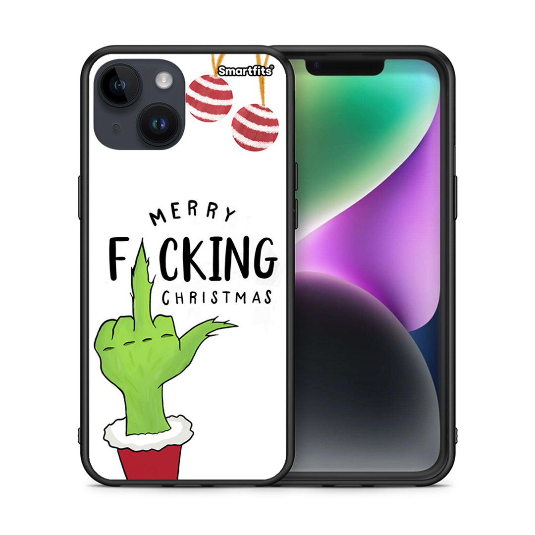 Θήκη iPhone 14 Merry F Xmas από τη Smartfits με σχέδιο στο πίσω μέρος και μαύρο περίβλημα | iPhone 14 Merry F Xmas case with colorful back and black bezels