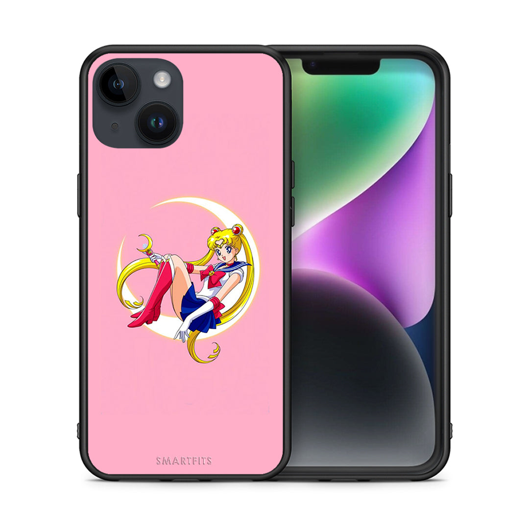 Θήκη iPhone 14 Moon Girl από τη Smartfits με σχέδιο στο πίσω μέρος και μαύρο περίβλημα | iPhone 14 Moon Girl case with colorful back and black bezels