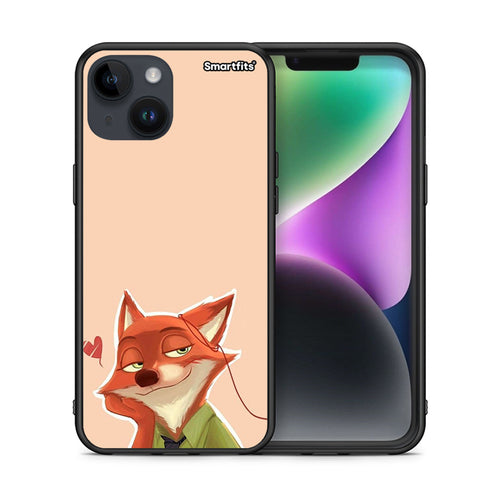 Θήκη iPhone 14 Nick Wilde And Judy Hopps Love 1 από τη Smartfits με σχέδιο στο πίσω μέρος και μαύρο περίβλημα | iPhone 14 Nick Wilde And Judy Hopps Love 1 case with colorful back and black bezels