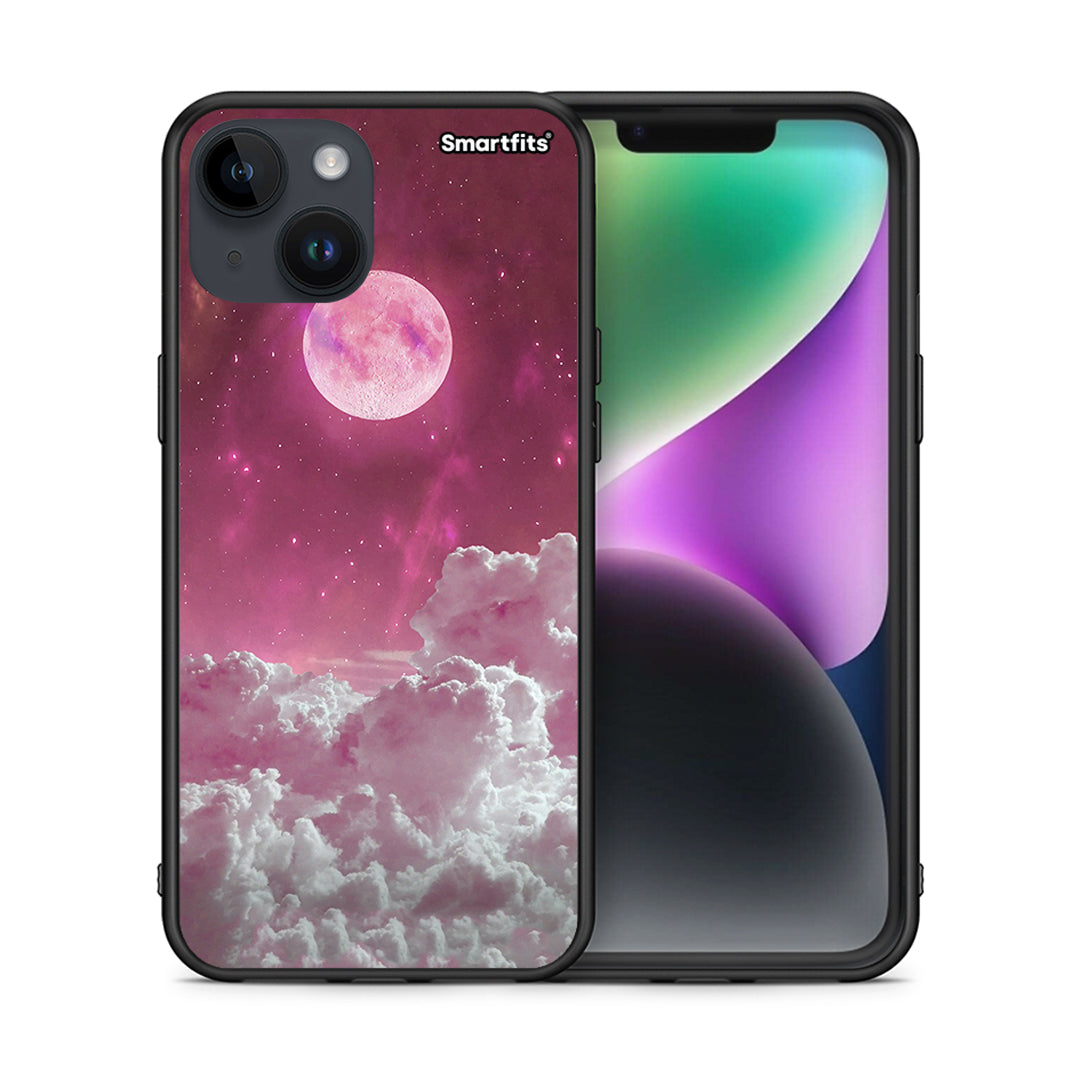 Θήκη iPhone 14 Pink Moon από τη Smartfits με σχέδιο στο πίσω μέρος και μαύρο περίβλημα | iPhone 14 Pink Moon case with colorful back and black bezels