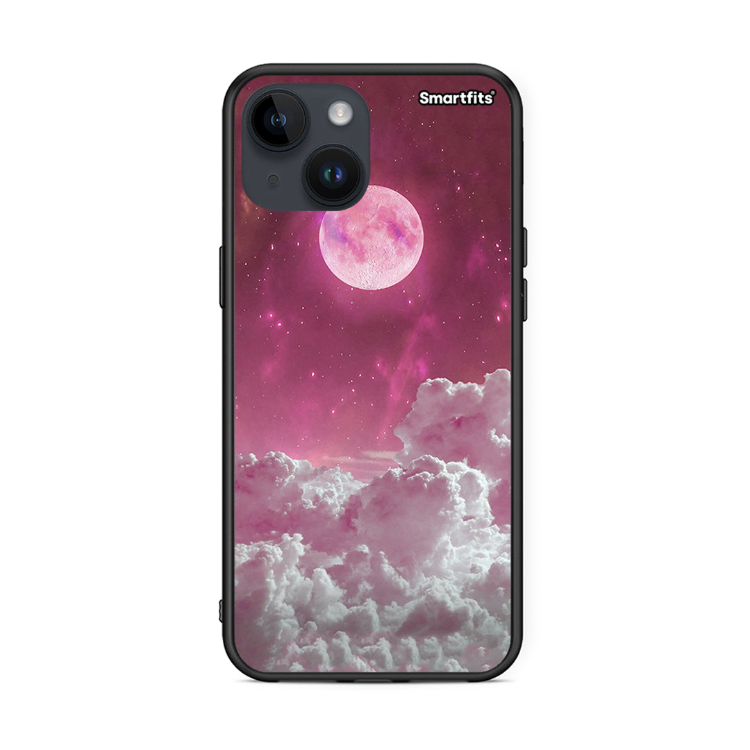 iPhone 15 Pink Moon Θήκη από τη Smartfits με σχέδιο στο πίσω μέρος και μαύρο περίβλημα | Smartphone case with colorful back and black bezels by Smartfits