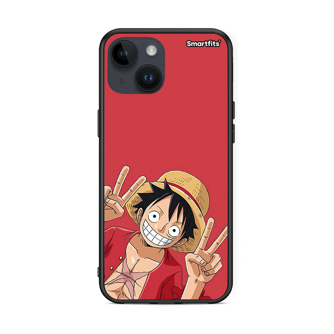 iPhone 14 Pirate Luffy Θήκη από τη Smartfits με σχέδιο στο πίσω μέρος και μαύρο περίβλημα | Smartphone case with colorful back and black bezels by Smartfits