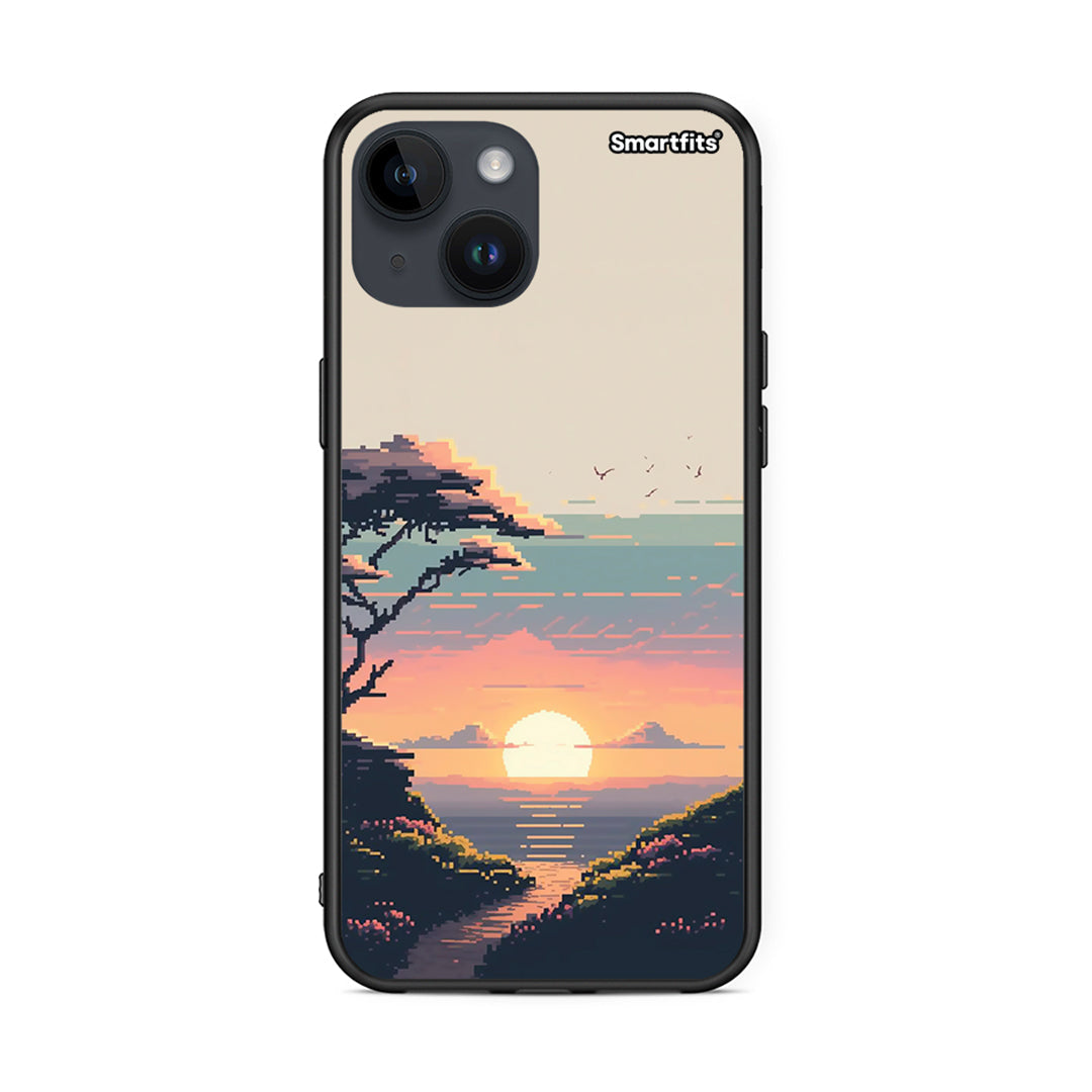 iPhone 15 Pixel Sunset Θήκη από τη Smartfits με σχέδιο στο πίσω μέρος και μαύρο περίβλημα | Smartphone case with colorful back and black bezels by Smartfits