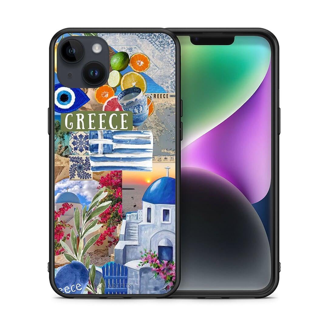 Θήκη iPhone 15 Plus All Greek από τη Smartfits με σχέδιο στο πίσω μέρος και μαύρο περίβλημα | iPhone 15 Plus All Greek case with colorful back and black bezels
