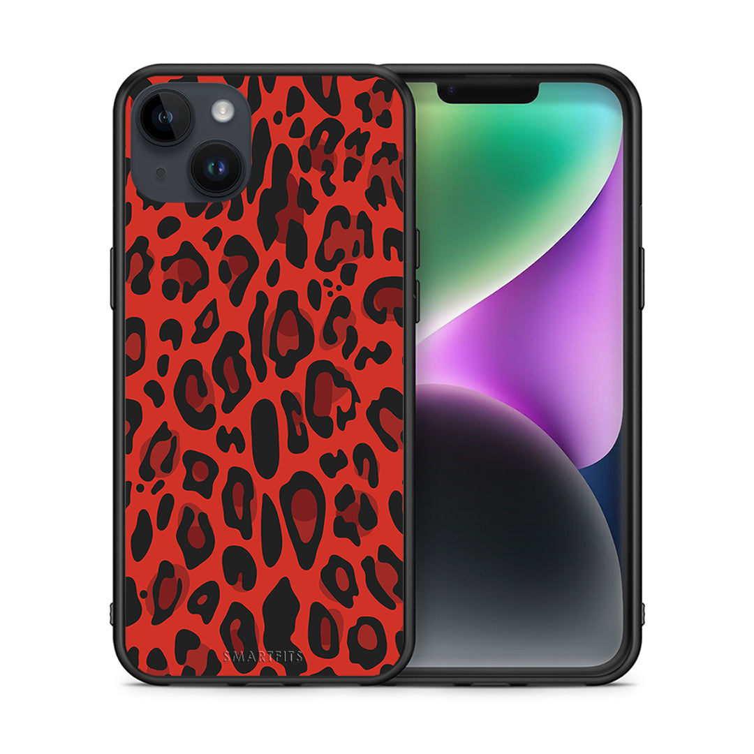 Θήκη iPhone 14 Plus Red Leopard Animal από τη Smartfits με σχέδιο στο πίσω μέρος και μαύρο περίβλημα | iPhone 14 Plus Red Leopard Animal case with colorful back and black bezels