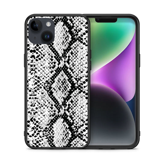 Θήκη iPhone 15 Plus White Snake Animal από τη Smartfits με σχέδιο στο πίσω μέρος και μαύρο περίβλημα | iPhone 15 Plus White Snake Animal case with colorful back and black bezels