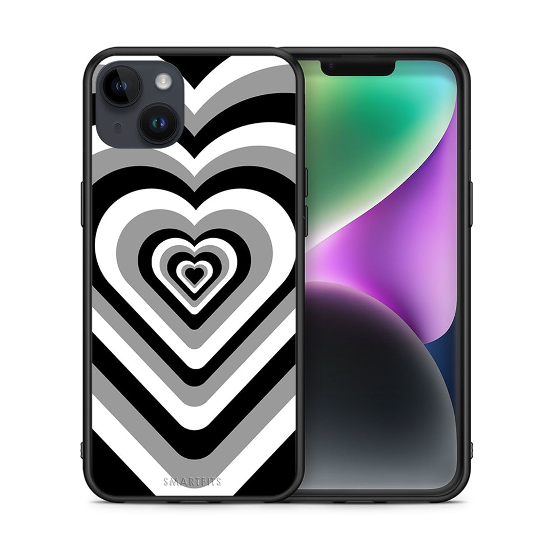 Θήκη iPhone 14 Plus Black Hearts από τη Smartfits με σχέδιο στο πίσω μέρος και μαύρο περίβλημα | iPhone 14 Plus Black Hearts case with colorful back and black bezels