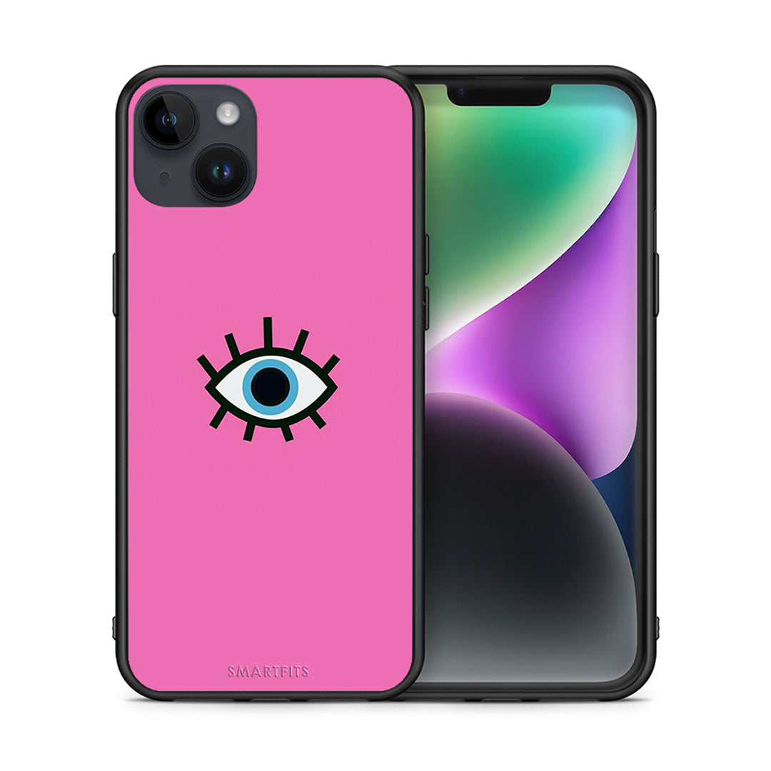 Θήκη iPhone 15 Plus Blue Eye Pink από τη Smartfits με σχέδιο στο πίσω μέρος και μαύρο περίβλημα | iPhone 15 Plus Blue Eye Pink case with colorful back and black bezels