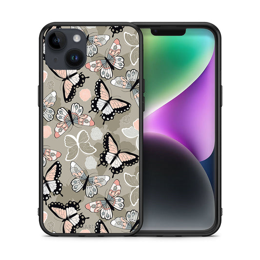 Θήκη iPhone 15 Plus Butterflies Boho από τη Smartfits με σχέδιο στο πίσω μέρος και μαύρο περίβλημα | iPhone 15 Plus Butterflies Boho case with colorful back and black bezels