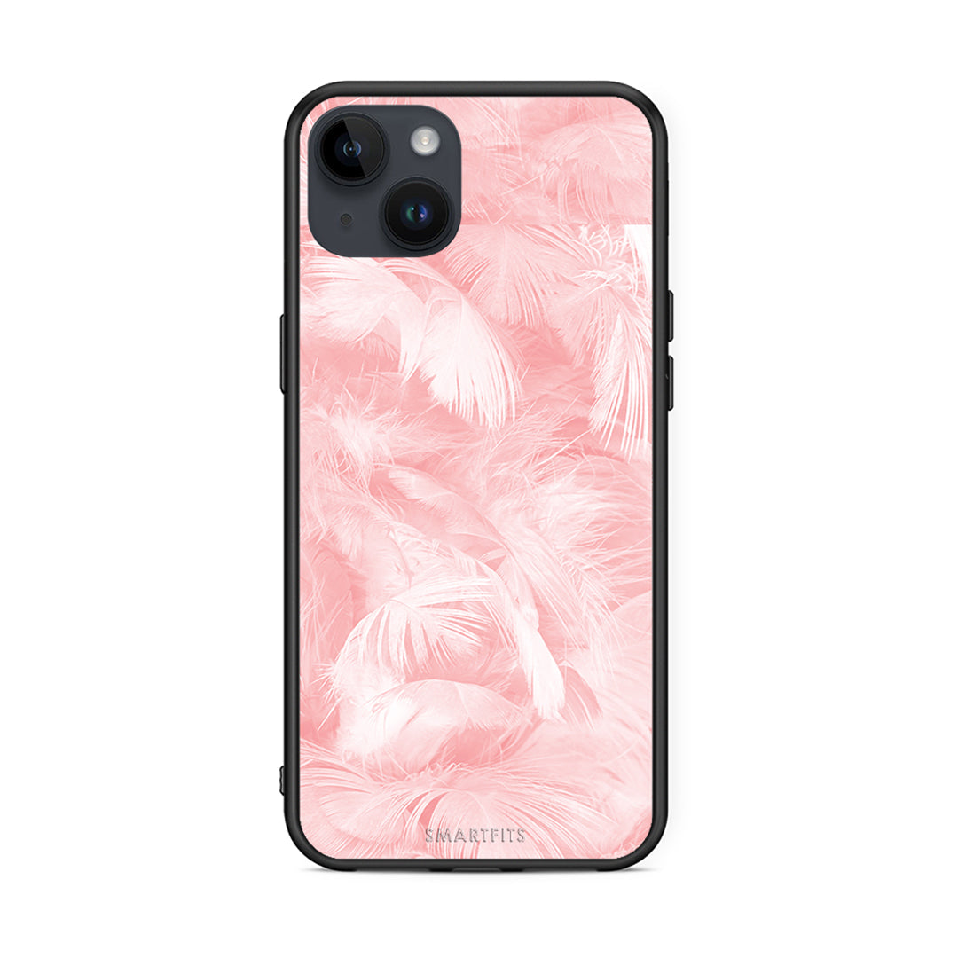 33 - iPhone 15 Plus Pink Feather Boho case, cover, bumper