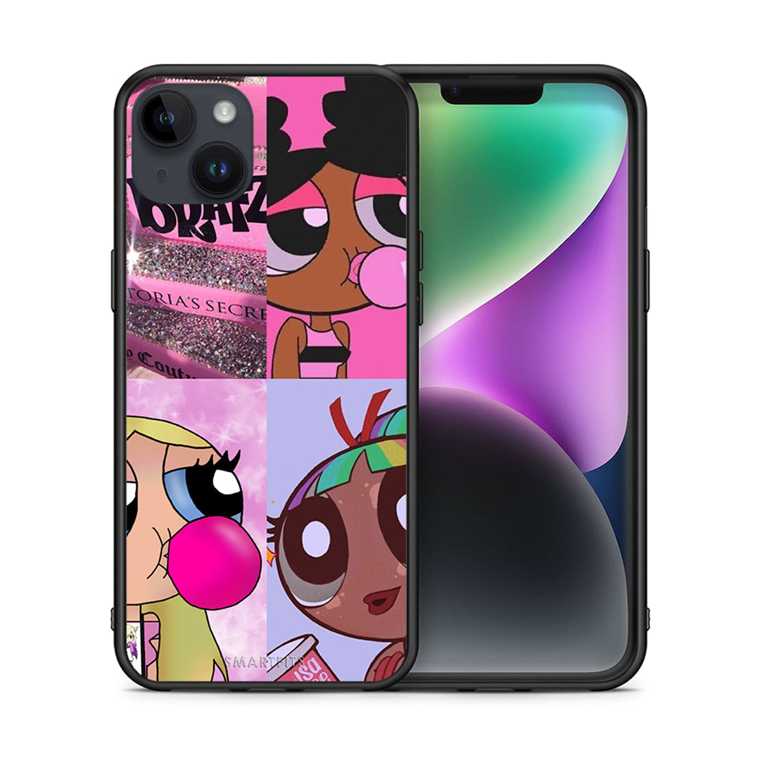 Θήκη Αγίου Βαλεντίνου iPhone 14 Plus Bubble Girls από τη Smartfits με σχέδιο στο πίσω μέρος και μαύρο περίβλημα | iPhone 14 Plus Bubble Girls case with colorful back and black bezels