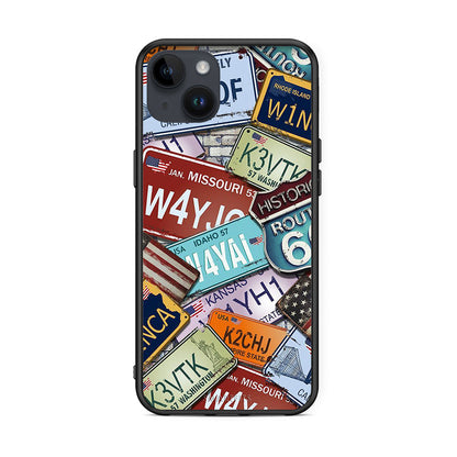 iPhone 15 Plus Car Plates θήκη από τη Smartfits με σχέδιο στο πίσω μέρος και μαύρο περίβλημα | Smartphone case with colorful back and black bezels by Smartfits