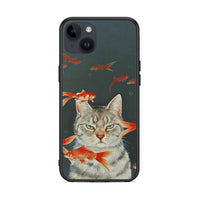 Thumbnail for iPhone 15 Plus Cat Goldfish θήκη από τη Smartfits με σχέδιο στο πίσω μέρος και μαύρο περίβλημα | Smartphone case with colorful back and black bezels by Smartfits