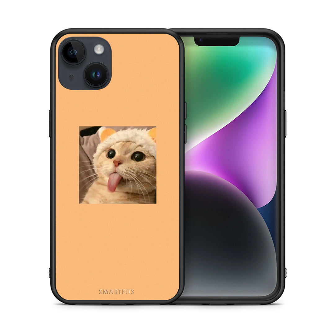 Θήκη iPhone 14 Plus Cat Tongue από τη Smartfits με σχέδιο στο πίσω μέρος και μαύρο περίβλημα | iPhone 14 Plus Cat Tongue case with colorful back and black bezels